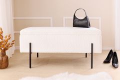 Moderne Truhenbank LOFT 100cm weiß Bouclé Sitzbank mit Stauraum gepolstert schwarz Metall