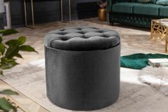 Runder Hocker MODERN BAROCK 50cm grau Samt mit Stauraum