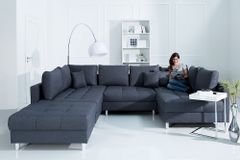Moderne XXL Wohnlandschaft KENT 305cm anthrazit Federkern Bigsofa inkl. Hocker