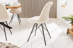 Design Stuhl SCANDINAVIA MEISTERSTÜCK creme Bouclé schwarze Metallbeine