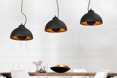Elegante Hängelampe STUDIO 3 110cm schwarz Blattgold-Optik drei Schirme