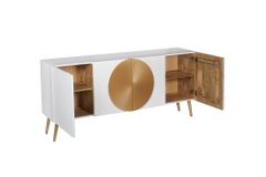 Massives Sideboard AURUM 180cm weiß Mangoholz mit ikonischem Gold-Element