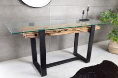 Design Konsolentisch BARRACUDA 150cm recyceltes Teakholz Glas Industrial
