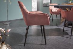 Design Stuhl MILANO rost braun Samt mit Armlehne Ziersteppung gepolstert schwarze Metallbeine