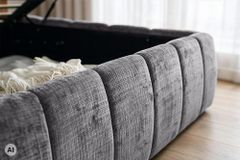 Design Boxbett ADLON 180x200cm grau Chenille mit Stauraum und Lattenrost