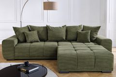 Modernes XXL Sofa ELEGANCIA 285cm grün Cord Federkern inklusive Kissen Bigsofa
