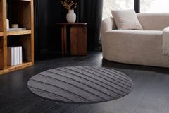 Runder Teppich WAVE 80cm anthrazit 3D strukturierter Kurzflor Indoor Hoch-Tief-Effekt