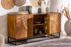 Massives Sideboard SCORPION 140cm braun Mangoholz aufwendige 3D Schnitzereien