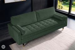 3er Sofa COZY VELVET 220cm grün Cord schwarze Füße mit goldener Kappe