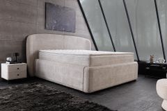 Modernes Boxbett ART DECO 180x200cm greige Bouclé mit Stauraum Matratze und Topper
