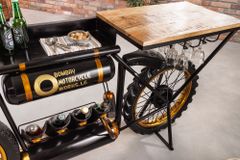 Industrial Konsolentisch MOTORCYCLE 185cm Mangoholz schwarz Motorrad Bartheke Upcycling