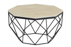 Handgefertigter Couchtisch DIAMOND 70cm beige Travertin schwarz Eisen