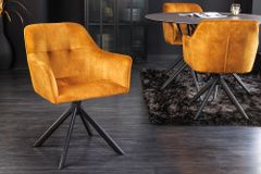 Design Stuhl LOFT senfgelb Samt drehbar Metallgestell schwarz mit Armlehne