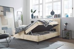Design Boxbett DECADENCIA 180x200cm beige Samt mit Stauraum Matratze Topper
