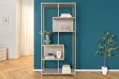 Modernes Bücherregal SLIM LINE 185cm champagner beige Metallgestell sechs Regalböden
