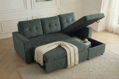 Ecksofa mit Schlaffunktion APARTMENT beidseitig aufbaubar grün Cord inkl. Stauraum
