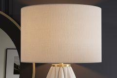 Moderne Tischlampe ELEGANCIA 65cm weiß gold Keramik weißer Leinenschirm