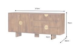 Massives Sideboard MADISON 180cm braun Mangoholz mit Schubladen und strukturierter Front