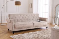 Chesterfield 3-Sitzer Sofa MAISON BELLE AFFAIRE 220cm greige Bouclé mit Schlaffunktion