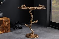 In- und Outdoor Beistelltisch BIRDS 65cm messing antik Blatt-Design wetterfest Vogel-Skulptur
