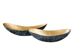 Handgerfertigtes 2er Set Deko Schalen ABSTRACT ORIENT 55cm gold Metall Patina