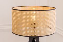 Boho Stehlampe VIENNA 142cm natur schwarz Wiener Geflecht Metall Dreifuß Stehleuchte