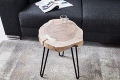 Massivholz Beistelltisch GOA 40cm natur Akazie Baumstamm Metall schwarz Hairpin Legs