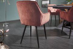 Design Stuhl MILANO rost braun Samt mit Armlehne Ziersteppung gepolstert schwarze Metallbeine
