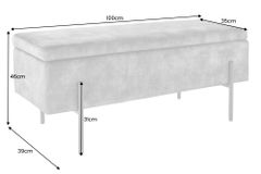 Moderne Truhenbank LOFT 100cm grau Samt Sitzbank mit Stauraum gespolstert schwarz Metall