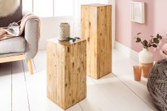 Massivholz Dekosäule COLUMNA 50cm Akazie teak-grau gekälkt Beistelltisch