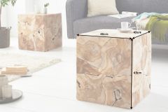 Massiver Beistelltisch SQUARE 40cm Teakholz Würfel Sitzhocker