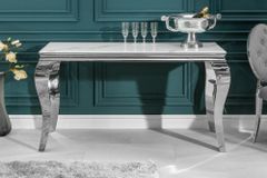 Eleganter Konsolentisch MODERN BAROCK 145cm mit Glasplatte Marmoroptik Edelstahlbeine