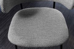 Design Stuhl VOGUE grau Bouclé schwarze Metallbeine