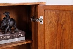 Massives Highboard GRANDEUR 120cm braun Mangoholz schwarz Metall