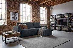 Ecksofa mit Schlaffunktion APARTMENT beidseitig aufbaubar grau Strukturstoff inkl. Stauraum