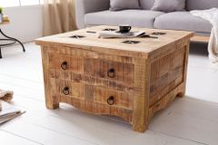 Massiver Couchtisch IRON CRAFT 70cm natur Holz Truhe mit Schubladen und Stauraum