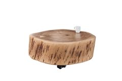Baumstamm Couchtisch GOA 60cm natur Akazie Massivholz rund mit Rollen Unikat