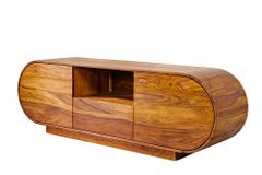 Massives TV-Board ORGANIKO 160cm braun Sheeshamholz stone finish ovales Lowboard
