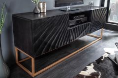 Massives TV-Lowboard SCORPION 160cm schwarz Mangoholz aufwendige 3D Schnitzereien