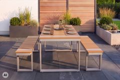 Wetterfester Gartentisch TAMPA LOUNGE 160cm greige natur Aluminium Metall Holz-Design Outdoor