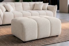 Moderner Hocker CLOUD 100cm beige Bouclé Tweed Soft Federkern Fußhocker Sitzhocker