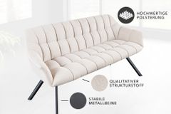 Esszimmer Sitzbank PAPILLON 165cm champagner beige mit Lehnen schwarzes Metallgestell