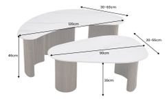 2er Set Couchtische OSAKA 120cm weiß Marmor Keramik Walnuss