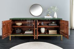 Massives Sideboard PEACOCK 175cm grün Mangoholz antik 3D Schnitzerei Pfau-Design
