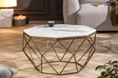 Eleganter Couchtisch DIAMOND 70cm weiß messing mit Marmorplatte