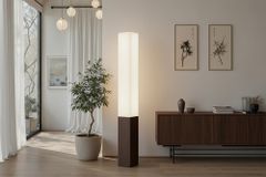 Stilvolle Stehlampe PARIS CLASSIC 160cm weißer Stoffschirm dunkelbrauner Fuß