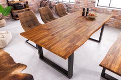 Massivholz Esstisch GENESIS 160cm natur anthrazit Akazie Baumkante Industrial Design