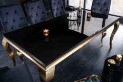 Eleganter Design Esstisch MODERN BAROCK 180cm schwarz gold Edelstahl Opalglas Tischplatte