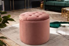 Eleganter Hocker MODERN BAROCK 50cm altrosa Samt Aufbewahrungkorb
