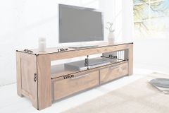 Massives TV-Board MAKASSAR 130cm braun Sheesham stone finish Lowboard zwei Schubladen